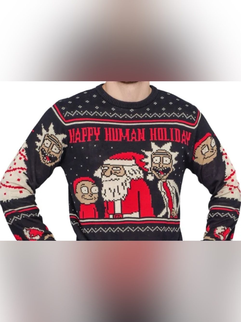 “Ugly” Christmas Crewneck Sweater - Happy Human Holiday Rick and Morty